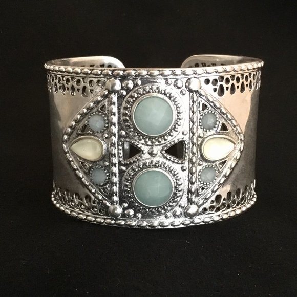 Lucky Brand Silver Tone Wide Cuff Bangle - Picture 1 of 5